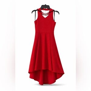 Beautees Red High-Low V-Neck Girls Formal Dress